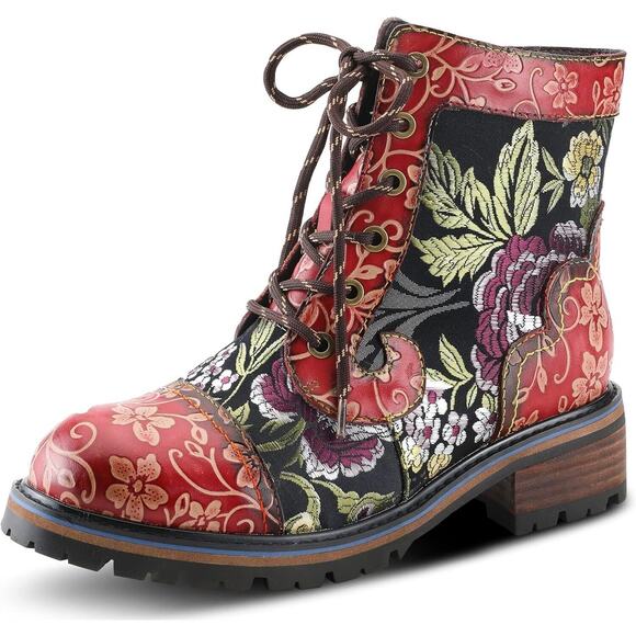 L'Artiste by Spring Step Womens Fantastic Leather Combi Bootie -- Red Multi NEW - Picture 1 of 7